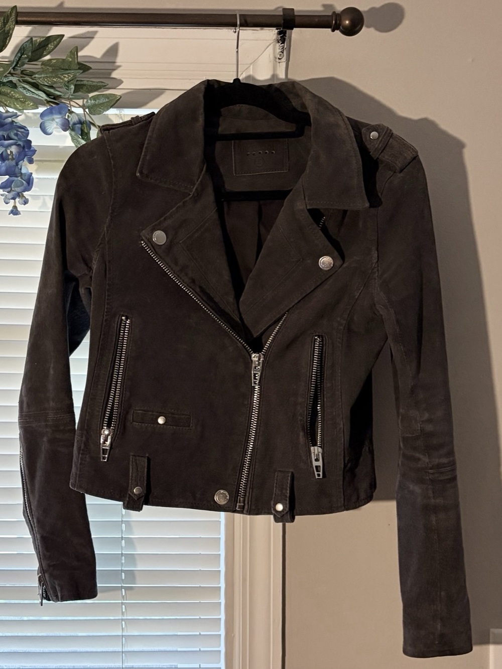 BlankNYC Suede Biker Moto Jacket dark grey charcoal S Small blank nyc